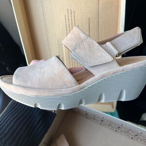 Clarks Light Beige Wedge Sandals
